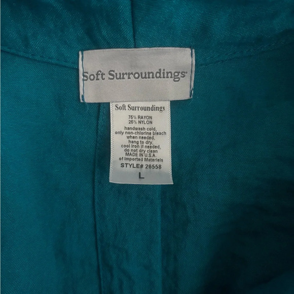 Soft Surroundings Blazer Size large Turquoise Jacket Blue Gauze Toggle Clasp - Picture 8 of 8